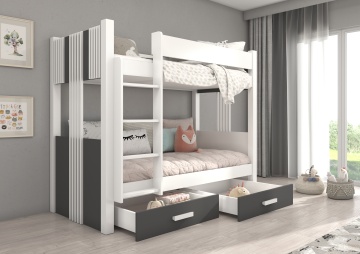 Pat copii ADRK ARTA – 80x180 cm – cu somieră inclusă – cu ladă de depozitare – Alb / Antracit – SKU CH-ARTA-W_AN-M-180