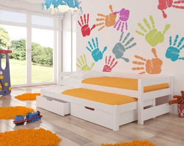 Pat copii ADRK FRAGA – 90x200 cm – cu somieră inclusă – cu ladă de depozitare – Alb