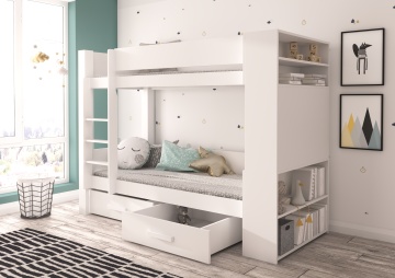 Pat copii ADRK GARET – 80x180 cm – cu somieră inclusă – cu ladă de depozitare – Alb – SKU CH-Gar-W-210+M-E189