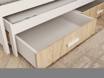 Pat copii ADRK House Jaspis – 80x180 cm – Alb / Stejar – vedere generală a produsului