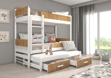 Pat copii ADRK QUEEN – 80x180 cm – cu somieră inclusă – cu ladă de depozitare – Alb / Stejar Artisan – SKU CH-QUE-W_AR-180