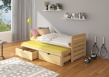 Pat copii ADRK TOMI – 80x180 cm – cu somieră inclusă – cu ladă de depozitare – Pin natural – SKU CH-Tom-PINEN-186-E1412