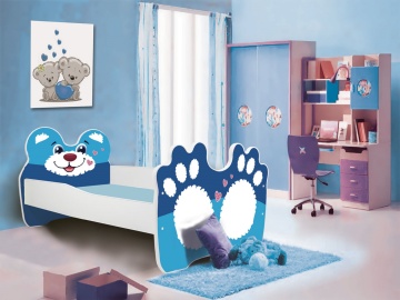 Pat copii ADRK Urs albastru – 70x140 cm – cu somieră inclusă – Albastru