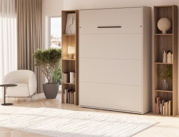Pat rabatabil ADRK Vivario 140 – 140x200 cm – Cașmir – deschis cu lenjerie bej în ambient, vedere laterală
