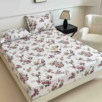 Set Husă de Pat cu Elastic 180×200 cm, Alb cu flori roz și vișinii, 3 Piese – JoJo Home