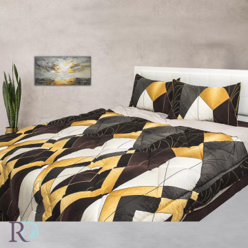 Set lenjerie de pat Aliana cu pilotă inclusă, 100% bumbac satin, maro / alb, Roxyma Dream – imagine de catalog a produsului