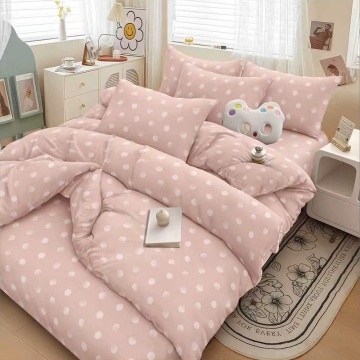 Set lenjerie de pat cu elastic și cearșaf plat, policoton, 4 piese, roz, Elegant Home Pucioasa, E197