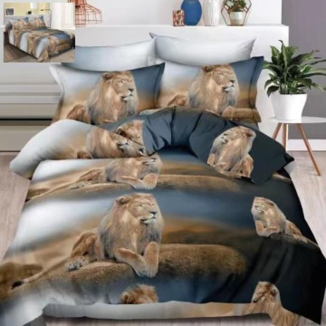 Set Lenjerie de pat, imprimeu 3D cu animale, pentru pat 2 persoane, 6 piese, maro, B60-02