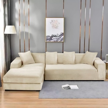 Husă elastică pentru colțar din catifea ivoire | Universală | Set 2 piese + 2 fețe de pernă | Johnny Home – fotografie de prezentare a produsului