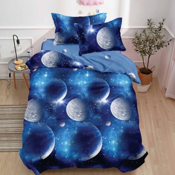 Lenjerie de pat 1 persoană Galaxy Moon 4 piese, cu cearceaf cu elastic, Policoton – Johnny Home Pucioasa