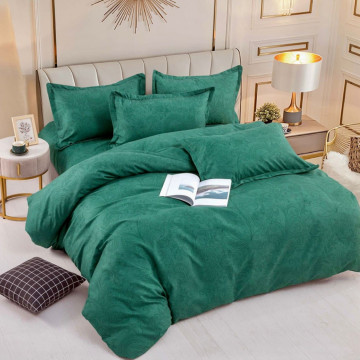Lenjerie de pat cu 2 fete, tesatura tip finet, pat 2 persoane, verde, 6 piese, FNJ-389