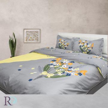 Lenjerie de pat Delia, 100% bumbac satin, gri / galben, 4 piese, Roxyma Dream – imagine de catalog a produsului