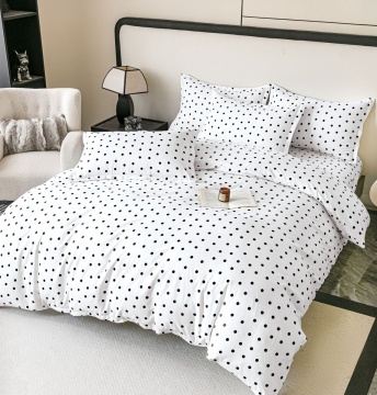 Lenjerie de pat finet, 2 persoane, 6 piese, fără elastic, buline, alb și negru, JoJo Home, FNJ-507