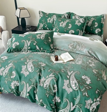 Lenjerie de pat finet, 2 persoane, 6 piese, fără elastic, paisley, verde și alb, JoJo Home, FNJ-497