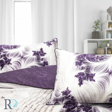 Lenjerie de pat Fiorella, 100% bumbac satin, alb / mov închis, Roxyma Dream – prezentare vizuală a produsului