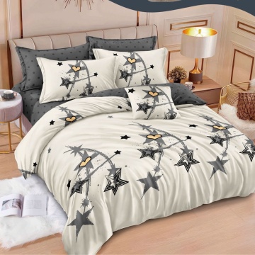 Lenjerie de pat Johnny Home Pucioasa, 6 piese, finet, model stele gri și inimioare, 2 persoane