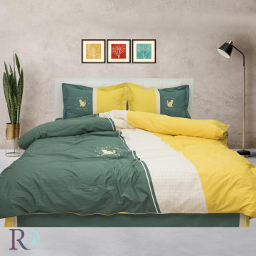Lenjerie de pat Lucky Day, 100% bumbac satin, galben / verde, 4 piese, Roxyma Dream