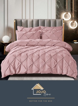 Lenjerie de pat premium roz pudră cu pliuri decorative brodate, 6 piese, pentru 2 persoane, Jojo Home