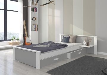 Pat copii ADRK ALDEX – 90x200 cm – cu somieră inclusă – cu ladă de depozitare – Alb / Gri deschis – 1 – SKU CH-Alde-Sh-W+LG-208-E1979