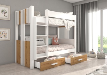 Pat copii ADRK ARTA – 90x200 cm – cu somieră inclusă – cu ladă de depozitare – Alb / Stejar Artisan – SKU CH-ARTA-W_AR-M-200