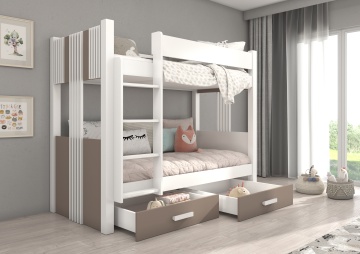 Pat copii ADRK ARTA – 90x200 cm – cu somieră inclusă – cu ladă de depozitare – Alb / Trufă – SKU CH-ARTA-W_T-200