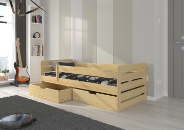 Pat copii ADRK BEMMA – 80x180 cm – cu somieră inclusă – cu ladă de depozitare – Pin natural – SKU CH-Bem-PineN-185-E2038