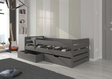 Pat copii ADRK BEMMA – 80x180 cm – cu somieră inclusă – cu ladă de depozitare – Grafit – SKU CH-Bem-GRAP-185+M-E2028