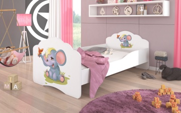 Pat copii ADRK CASIMO – 80x160 cm – cu somieră inclusă – Elefant – Alb