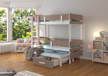 Pat copii ADRK ETAPO – 90x200 cm – cu somieră inclusă – cu ladă de depozitare – Alb / Trufă – SKU CH-Eta-W+T-208-E2160