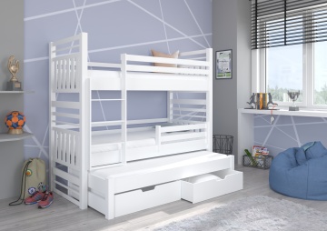 Pat copii ADRK HIPPO – 80x180 cm – cu somieră inclusă – cu ladă de depozitare – Alb – SKU CH-Hip-W-190-E1891