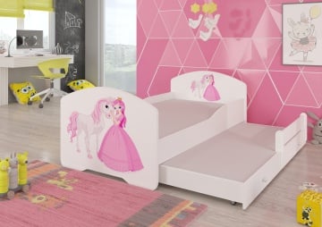 Pat copii ADRK PEPE II – 80x160 cm – cu somieră inclusă – Prințesă și cal – Alb