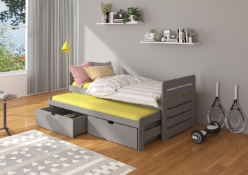 Pat copii ADRK TOMI – 80x180 cm – cu somieră inclusă – cu ladă de depozitare – Gri – SKU CH-Tom-G-186-E1413