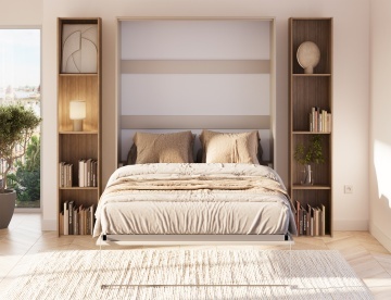 Pat rabatabil ADRK Vivario 140 – 140x200 cm – Cașmir – închis în ambient luminos, vedere frontală între biblioteci