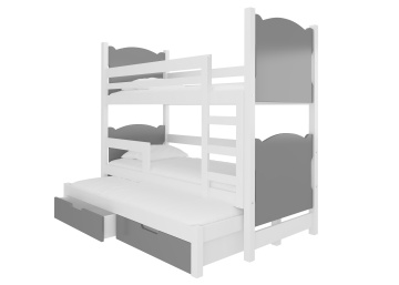 Pat supraetajat ADRK pentru 3 persoane LETICIA – 75x180 cm – Alb / Gri – fotografie de catalog a modelului