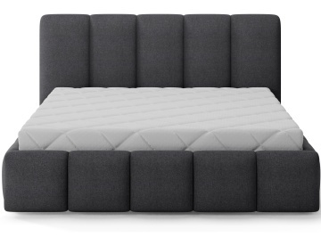 Pat tapițat ELTAP Edvige, 140x200 cm, gri închis, Sawana 05 – vedere frontală pe fundal alb – prezentare suplimentară a modelului