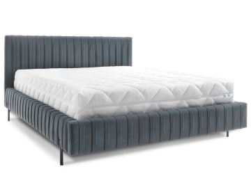 Pat tapițat ELTAP Plissa Bed, 160x200 cm, albastru, Velvetmat 100, CU SOMIERĂ METALICĂ, Mecanism pe gaz, CU LADĂ