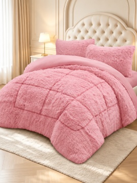Pilotă Fluffy extra pufoasă 200×230 cm cu 2 fețe de pernă, set 3 piese, roz – Johnny Home FA-05