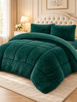 Pilotă Fluffy extra pufoasă 200×230 cm cu 2 fețe de pernă, set 3 piese, verde – Johnny Home FA-03
