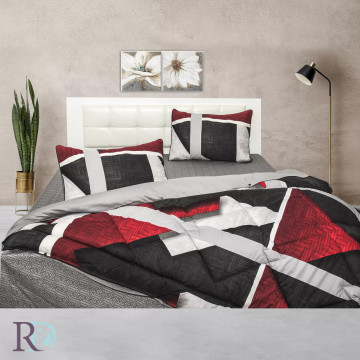 Lenjerie de pat Atina cu pilotă inclusă, 100% bumbac satin, gri și bordo, Roxyma Dream