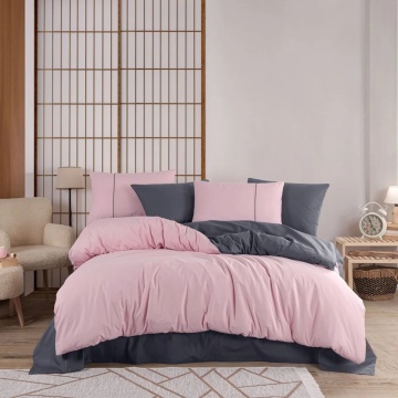 Set lenjerie de pat bumbac poplin 100% Diamond | Hobby Home | somon & antracit | uni bicolor | 4 piese | 2 persoane