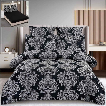 Set lenjerie de pat cu elastic, bumbac tip jacquard, 6 piese, pat 2 persoane, negru, T3-13