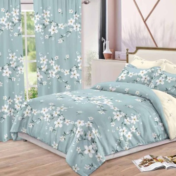set complet format din lenjerie de pat si draperie, culoare verde menta / crem