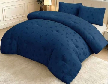 Set pilotă plușată gofrată Johnnie Home 200x230 cm + 2 fețe de pernă 50x70 cm, bleumarin, 3 piese