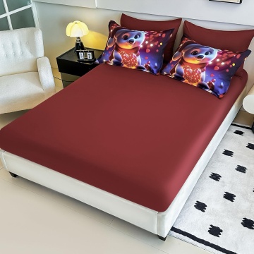 cearceaf vișiniu cu fețe de pernă imprimeu Ursuleț Jojo Home