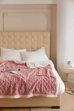 💗 Pătură Cocolino cu Blăniță 200x230 cm Roz | Model Tricot în Relief | Jojo Home