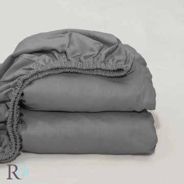 Cearșaf cu elastic, 100% bumbac satin, gri închis, Roxyma Dream