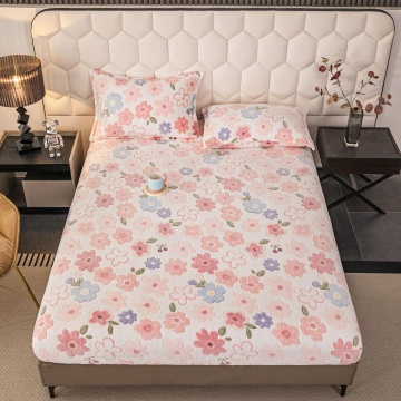 Husă de Pat Cocolino Crem cu Flori Roz și Mov | 3 Piese | Elastic Perimetral | Jo-Jo Home