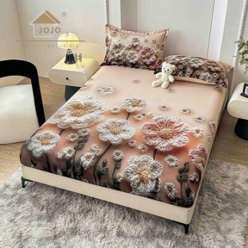 Husă de pat Finet 5D bej cu flori + 2 fețe de pernă | JoJo Home