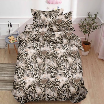 Lenjerie de pat 1 persoană Leopard Beige 4 piese, cu cearceaf cu elastic, Policoton – Johnny Home Pucioasa
