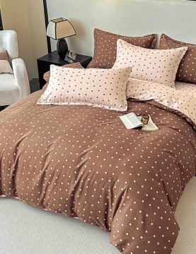 Lenjerie de Pat 2 Persoane, Tip Finet, 6 Piese, Cearșaf cu Elastic, Cappuccino & Crem, Jojo Home, FNJE-260